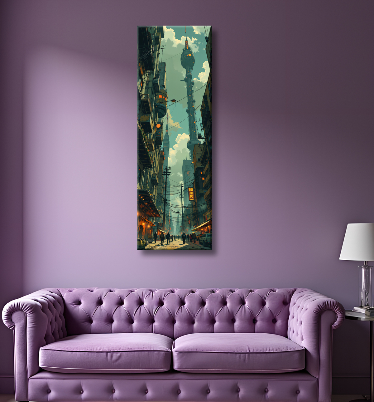 Tableau paysage urbain science-fiction avec decor