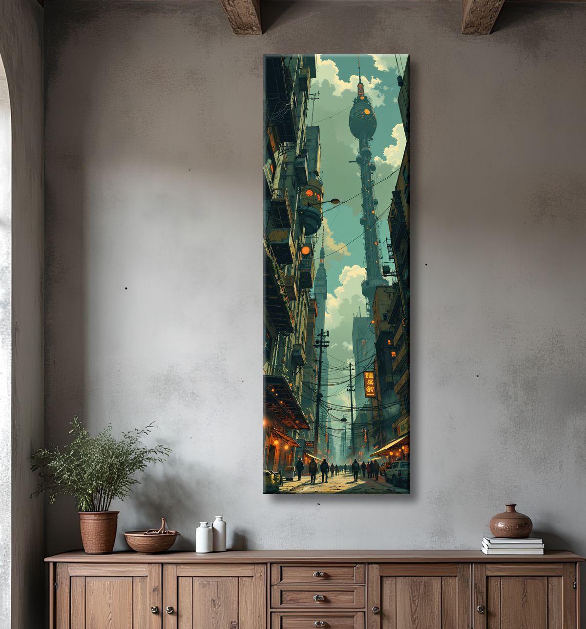 Tableau paysage urbain science-fiction avec decor