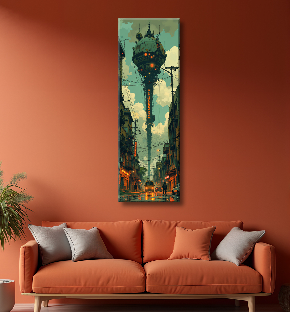 Tableau paysage urbain science-fiction avec decor