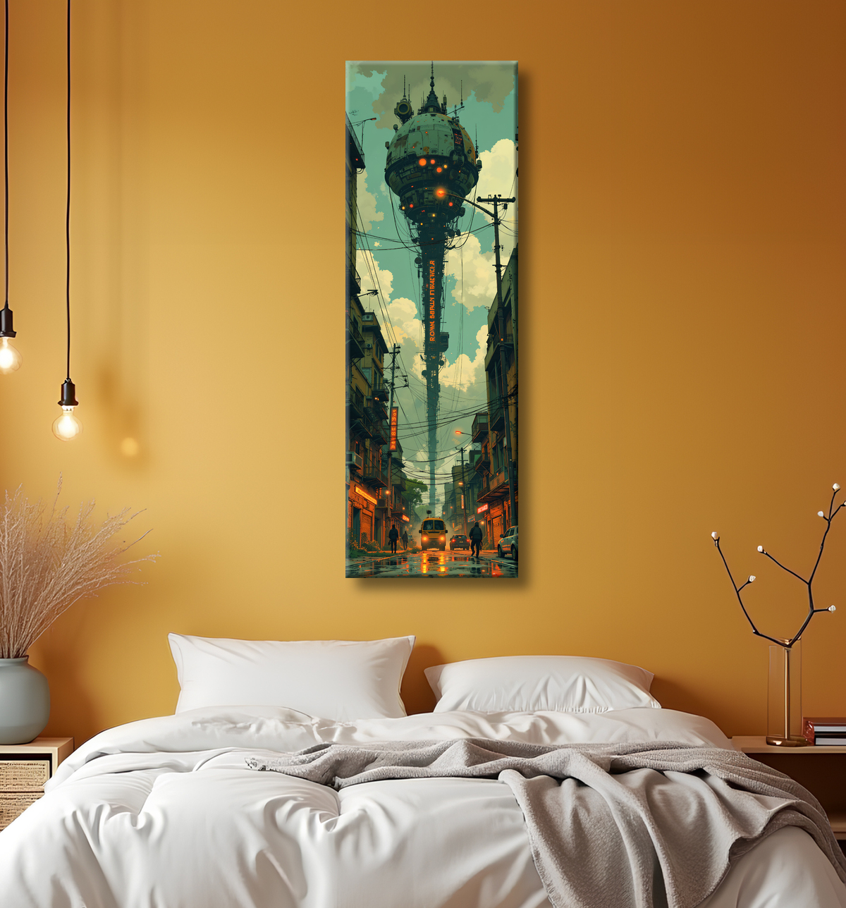 Tableau paysage urbain science-fiction avec decor