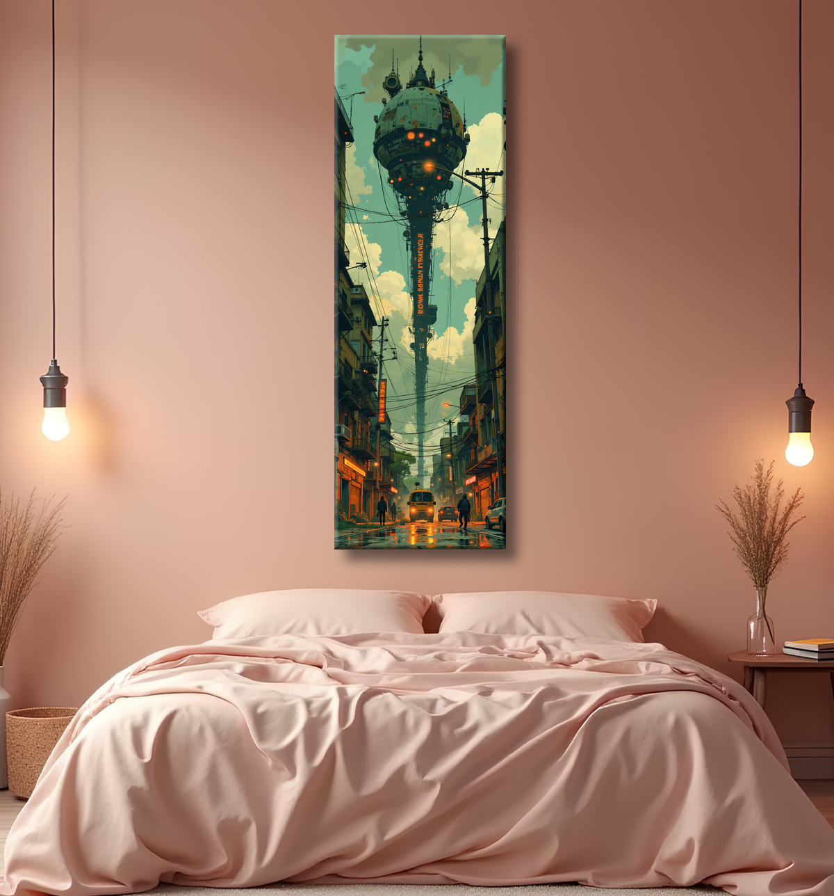 Tableau paysage urbain science-fiction avec decor