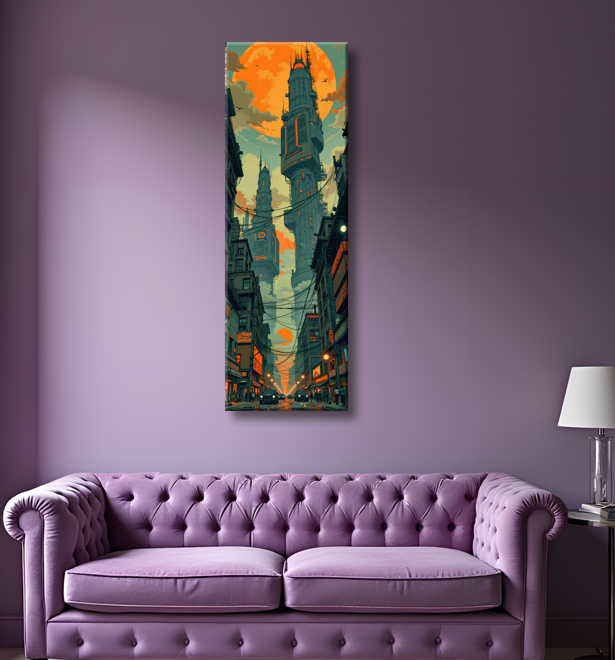 Tableau paysage urbain science-fiction avec decor