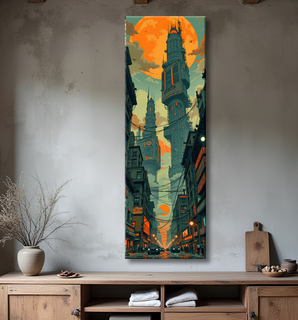 Tableau paysage urbain science-fiction avec decor