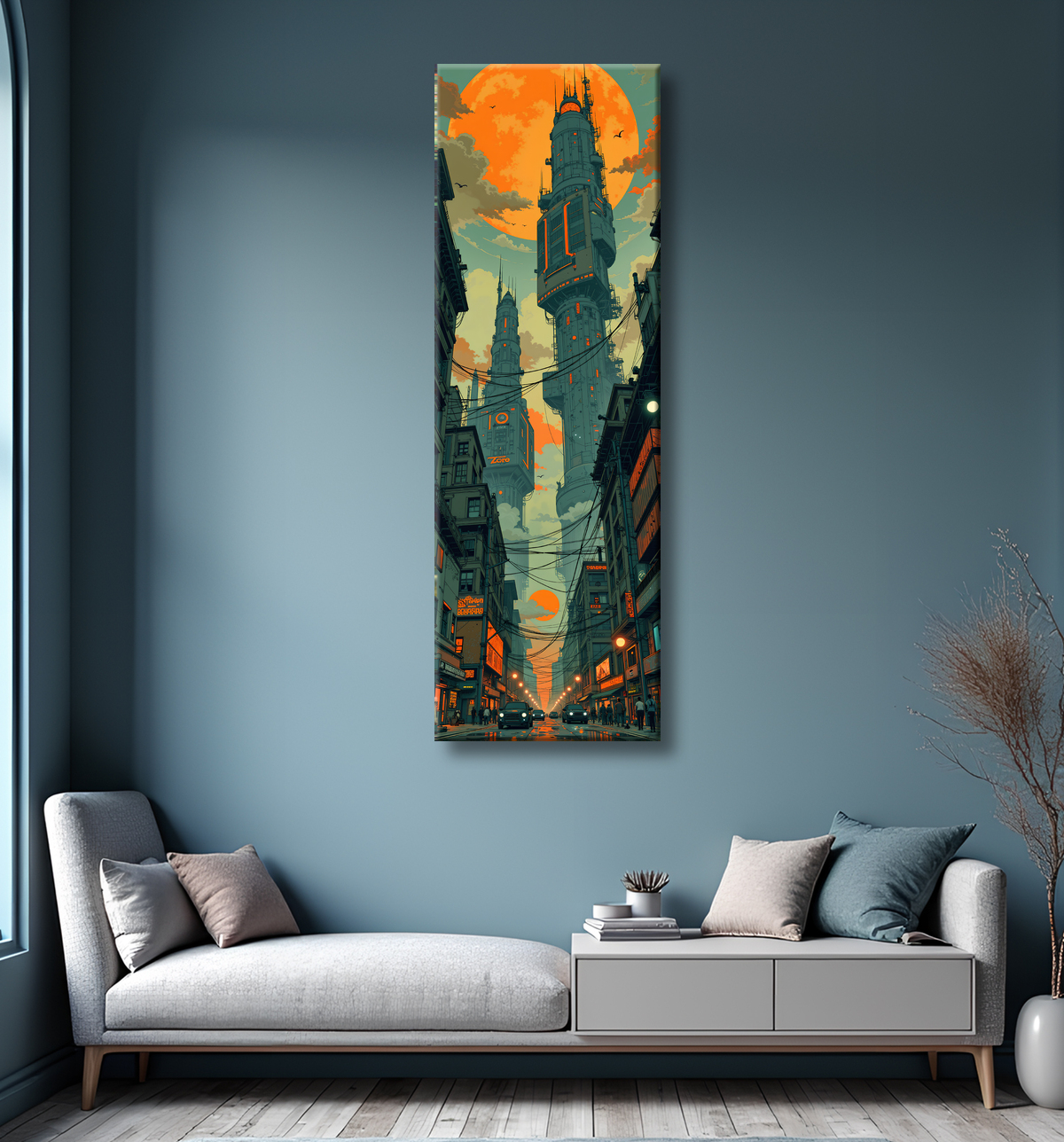 Tableau paysage urbain science-fiction avec decor