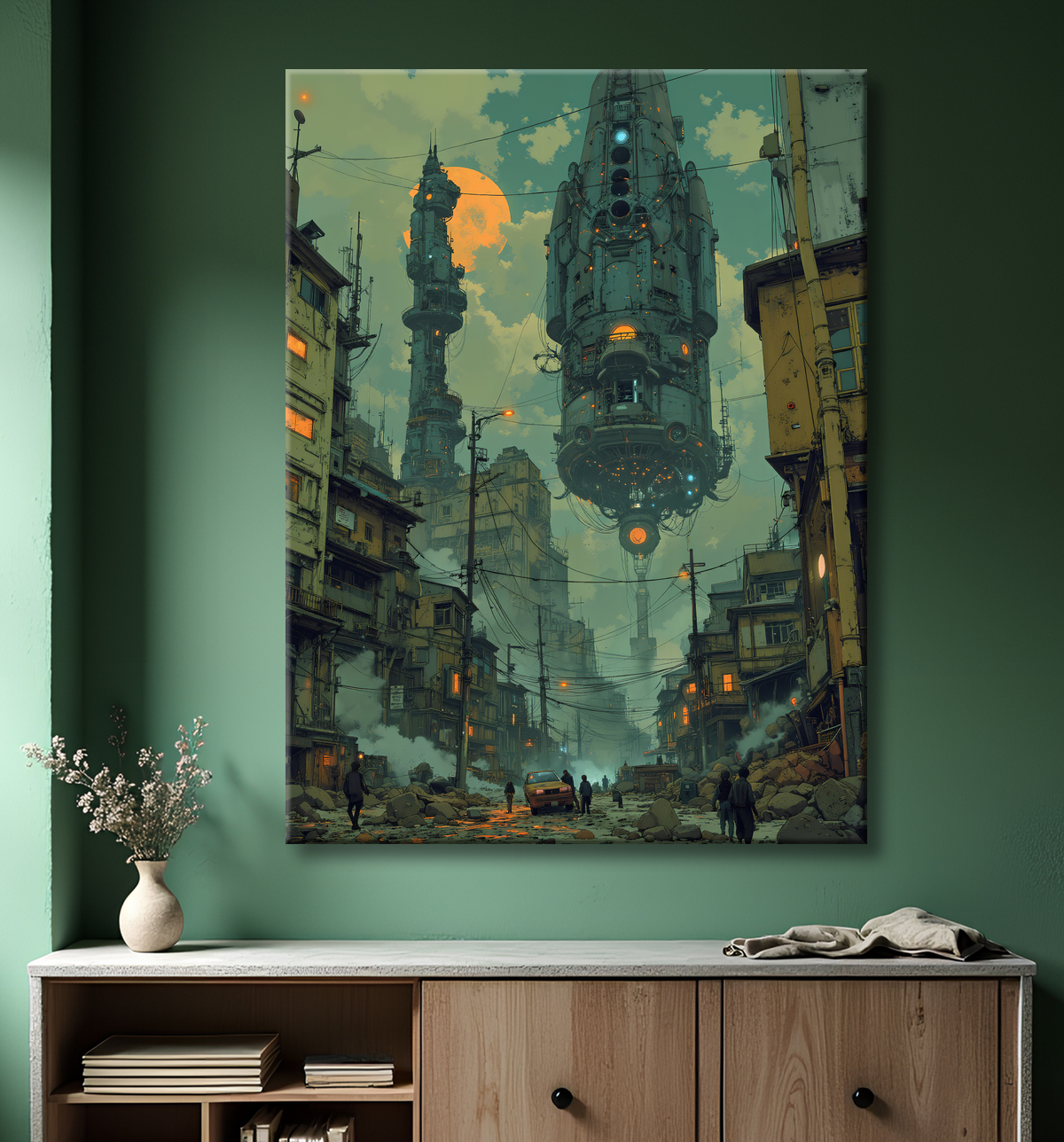 Tableau paysage urbain science-fiction avec decor