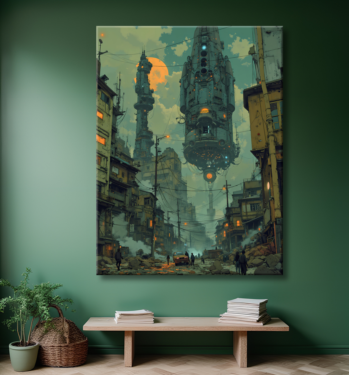 Tableau paysage urbain science-fiction avec decor