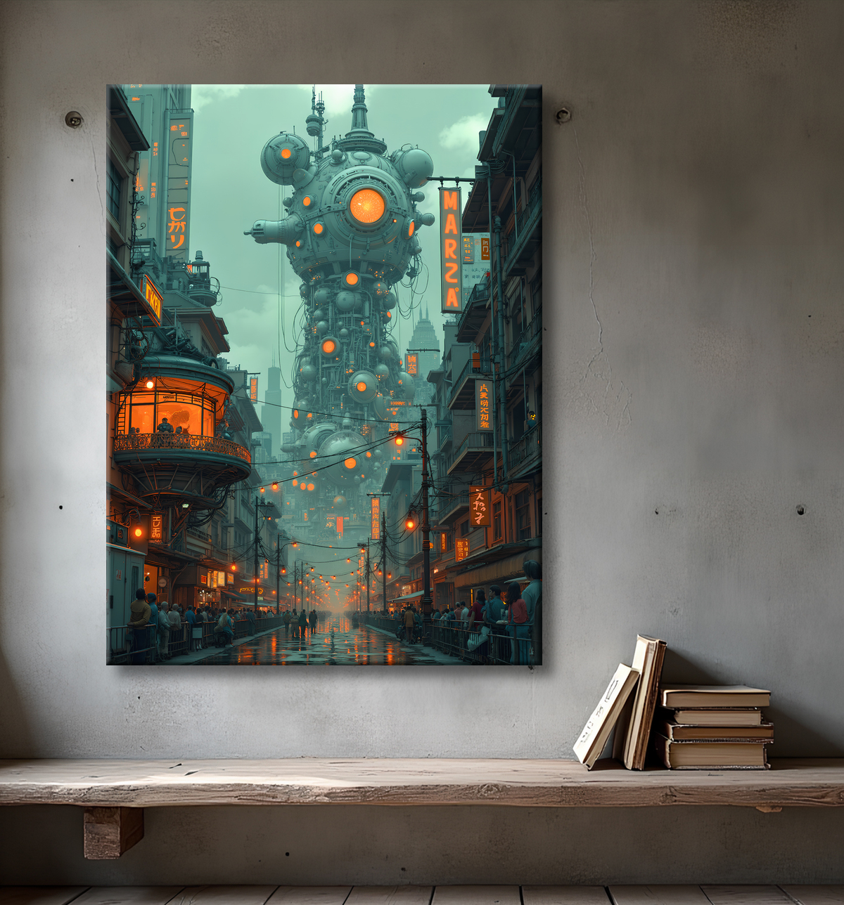 Tableau paysage urbain science-fiction avec decor