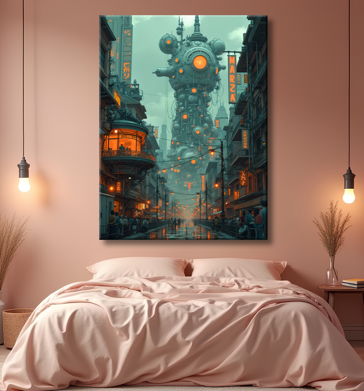 Tableau paysage urbain science-fiction avec decor