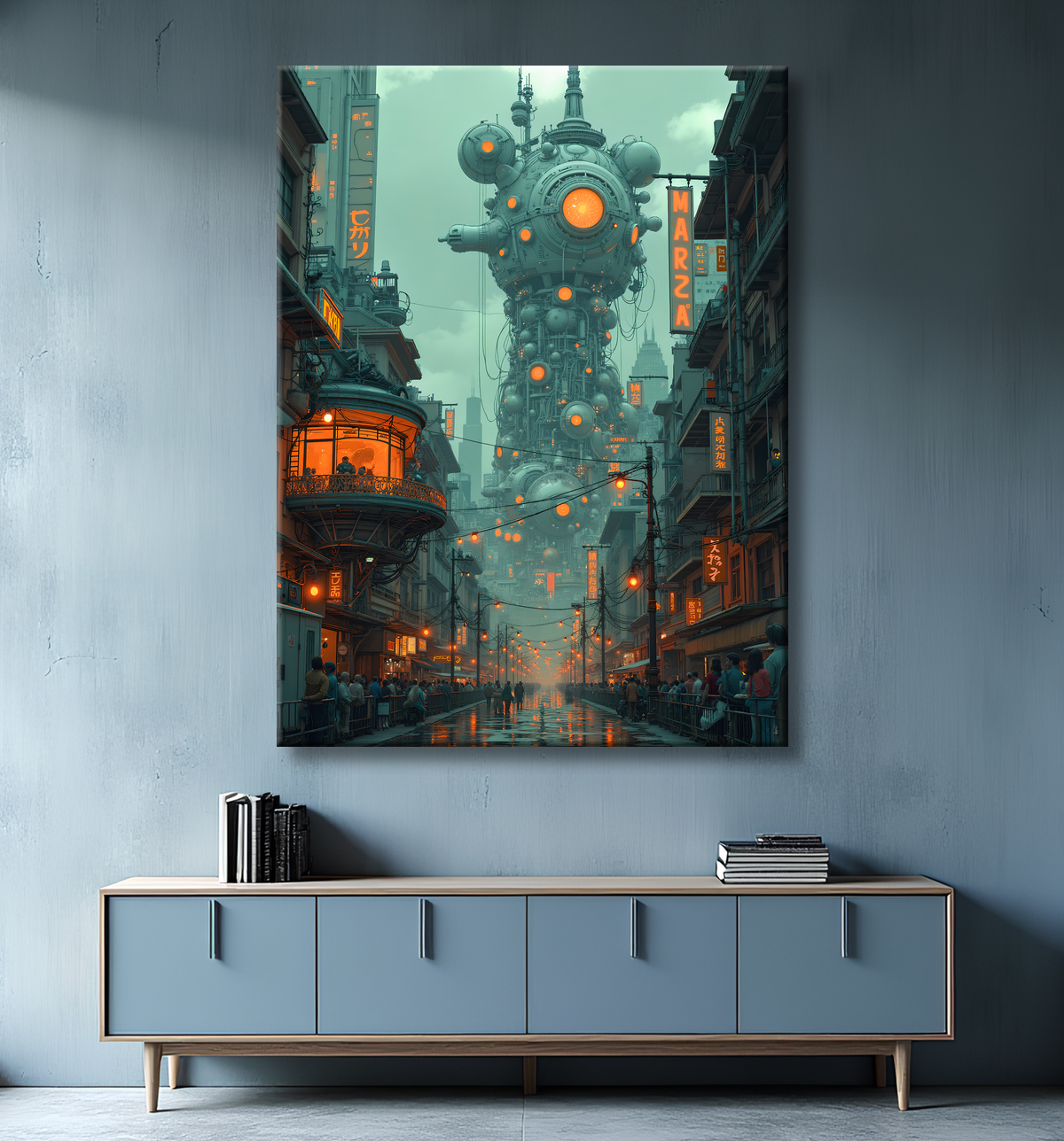 Tableau paysage urbain science-fiction avec decor