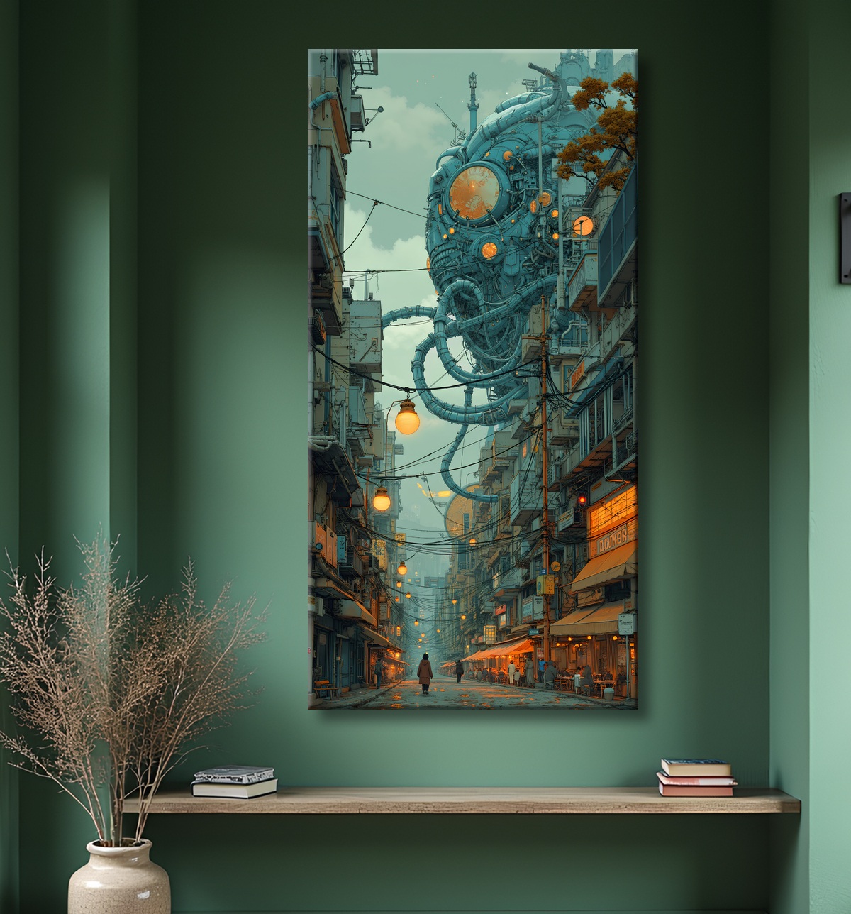 Tableau paysage urbain science-fiction avec decor