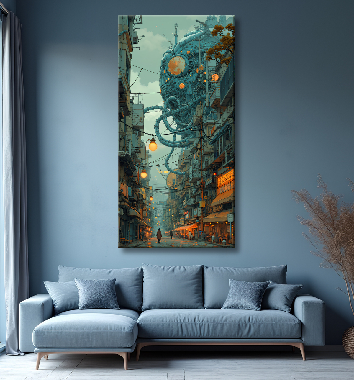 Tableau paysage urbain science-fiction avec decor