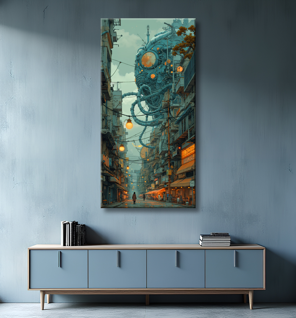 Tableau paysage urbain science-fiction avec decor
