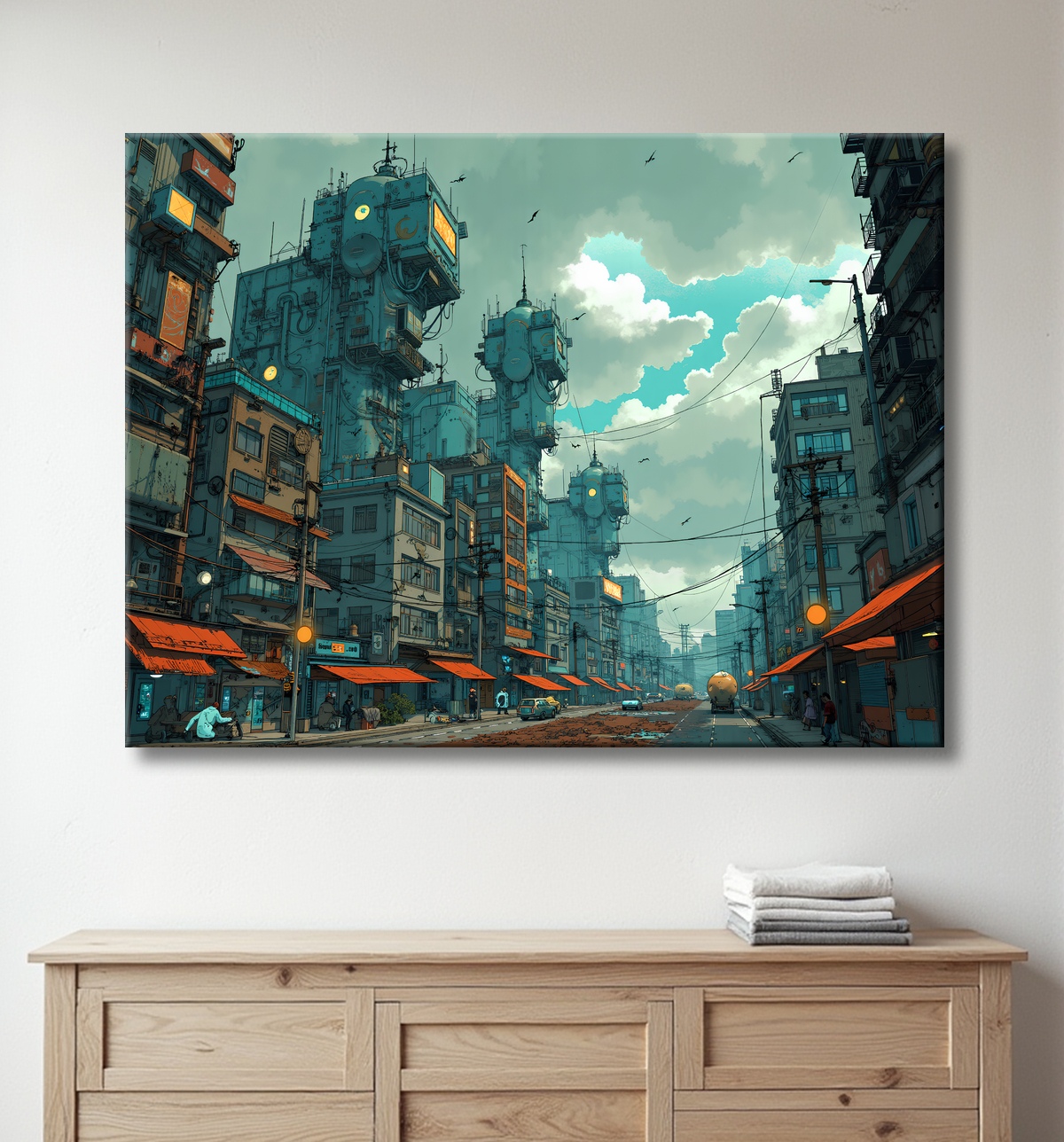 Tableau paysage urbain science-fiction avec decor