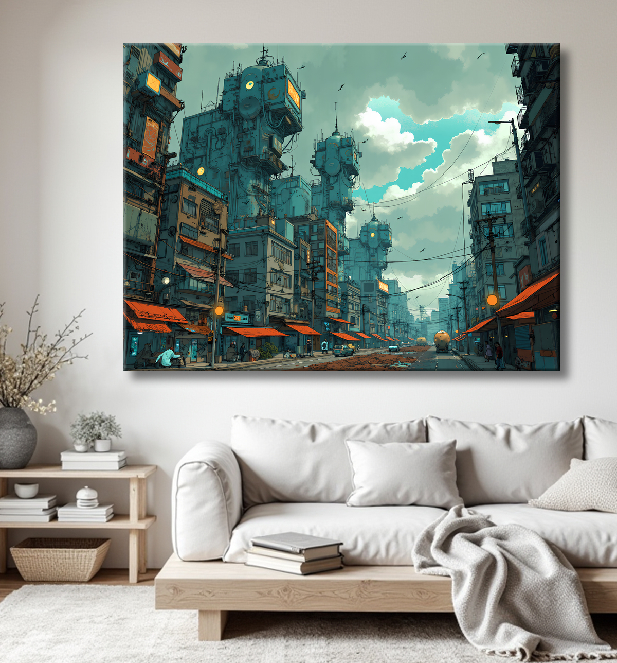 Tableau paysage urbain science-fiction avec decor