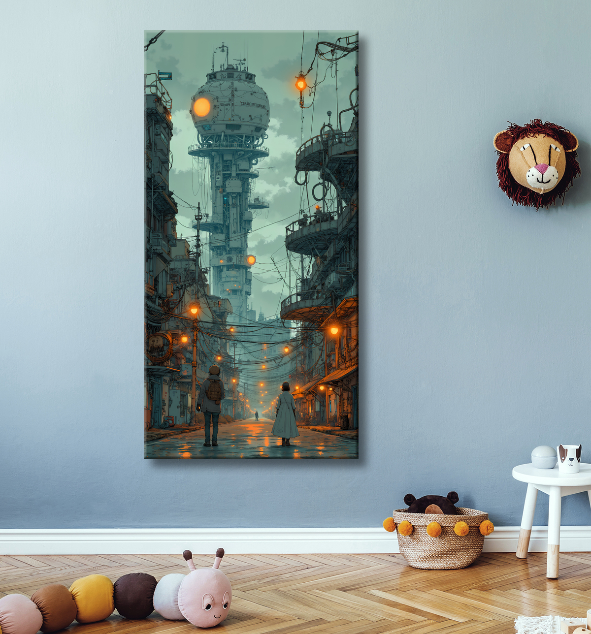 Tableau paysage urbain science-fiction avec decor
