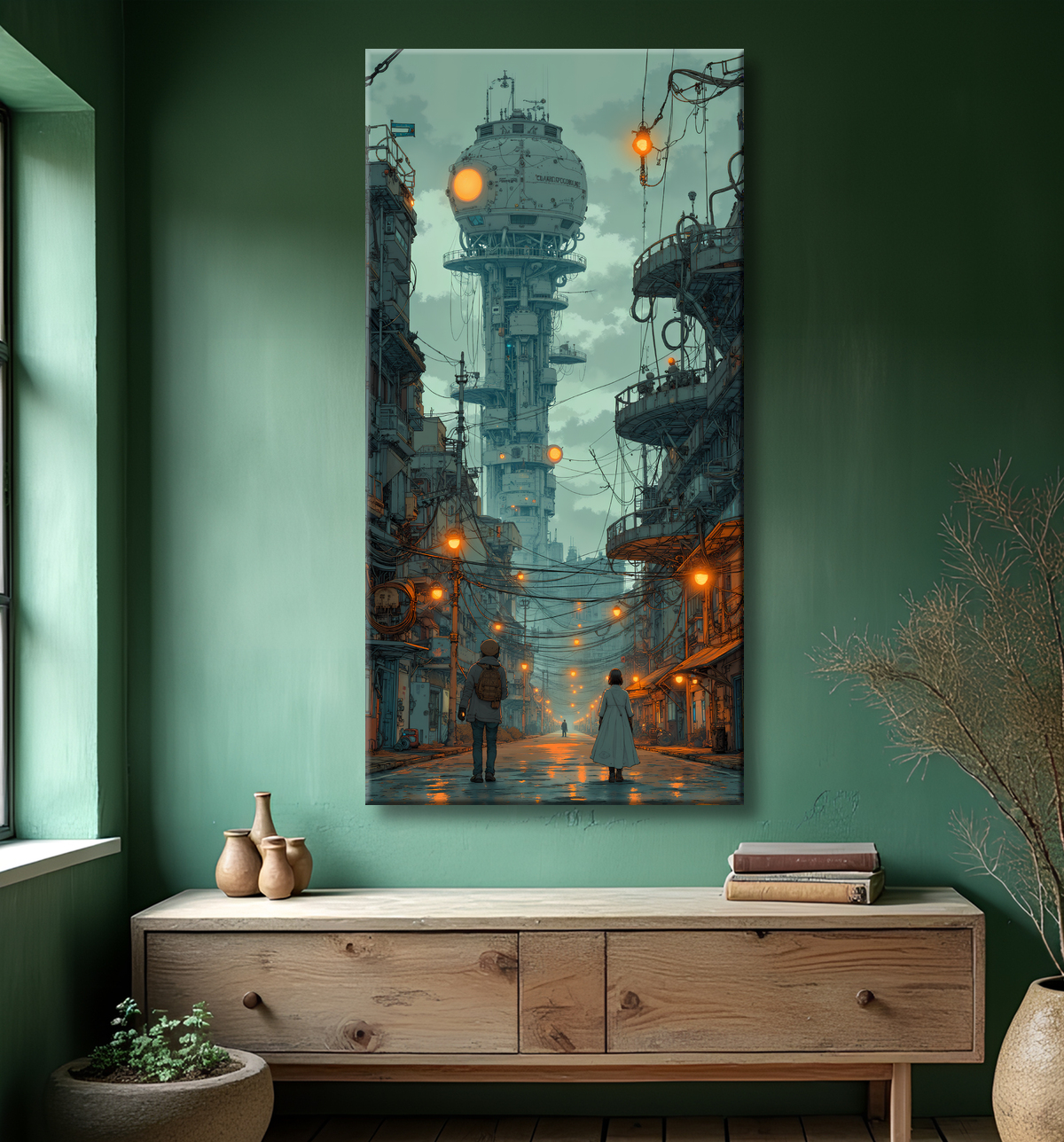 Tableau paysage urbain science-fiction avec decor