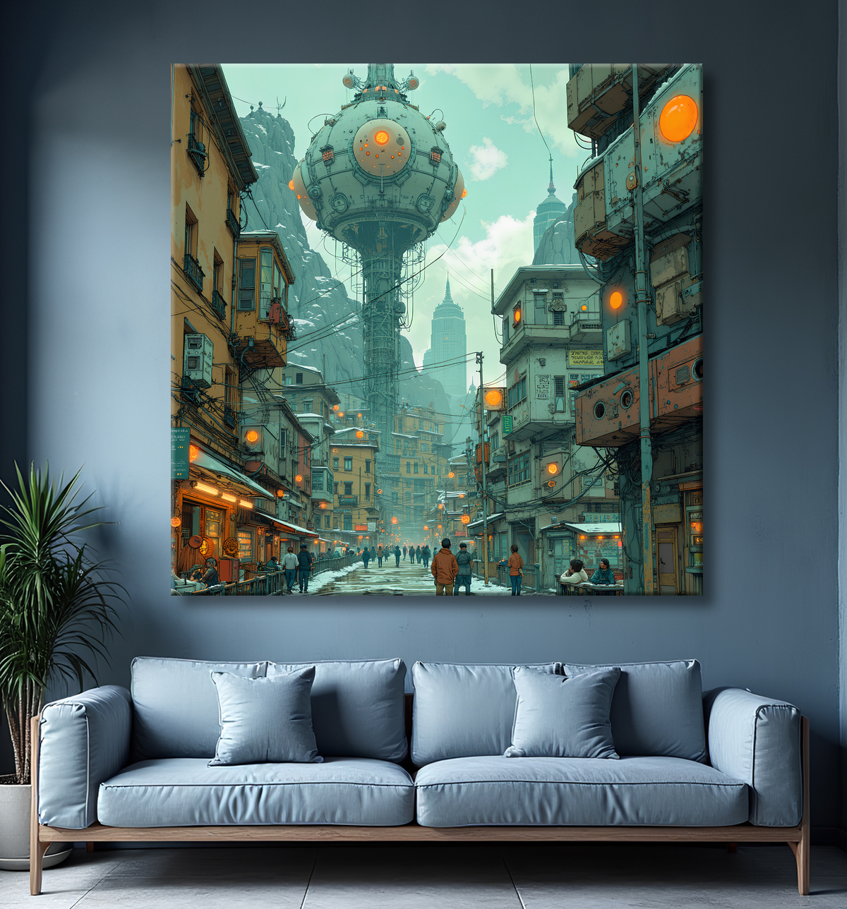 Tableau paysage urbain science-fiction avec decor