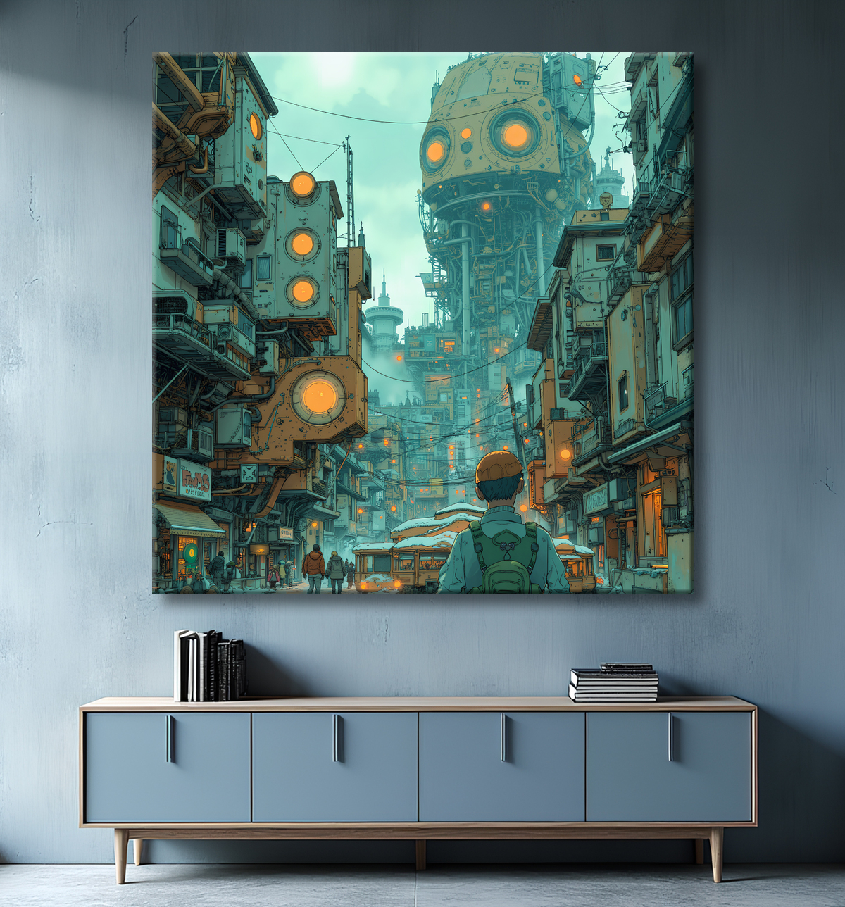 Tableau paysage urbain science-fiction avec decor