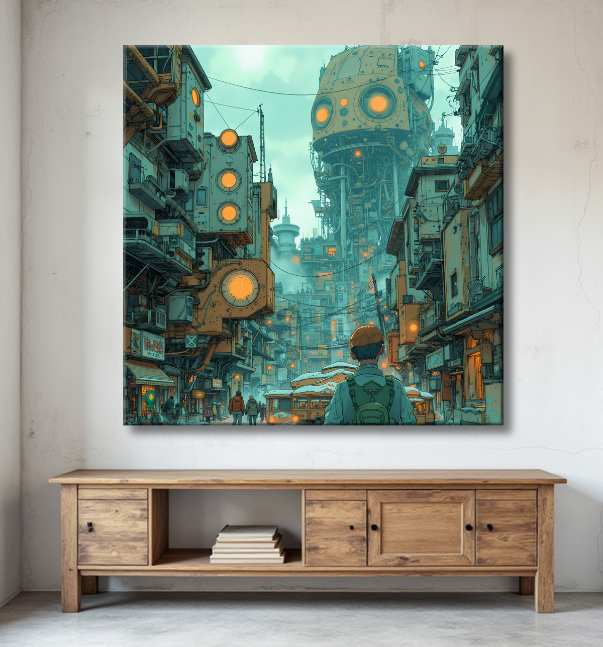 Tableau paysage urbain science-fiction avec decor