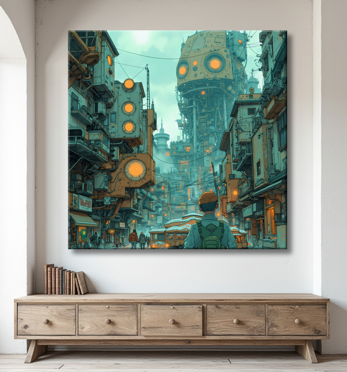 Tableau paysage urbain science-fiction avec decor