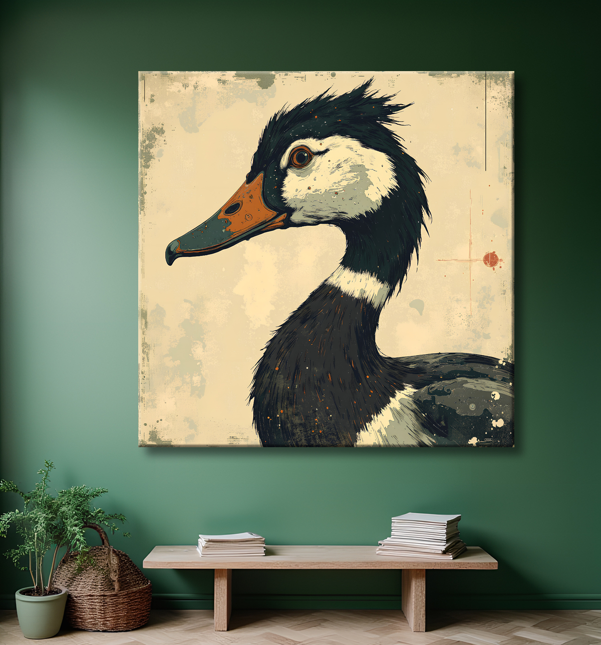 Tableau canard et oie moderne - Peinture animalière expressive avec decor