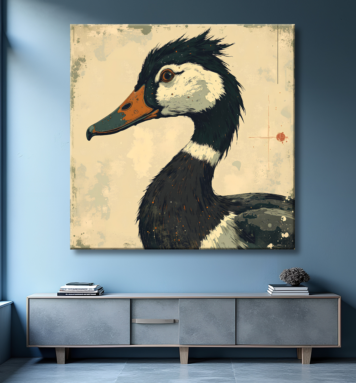Tableau canard et oie moderne - Peinture animalière expressive avec decor