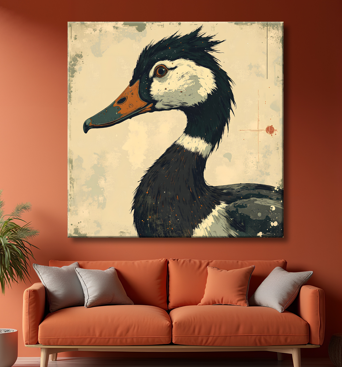 Tableau canard et oie moderne - Peinture animalière expressive avec decor