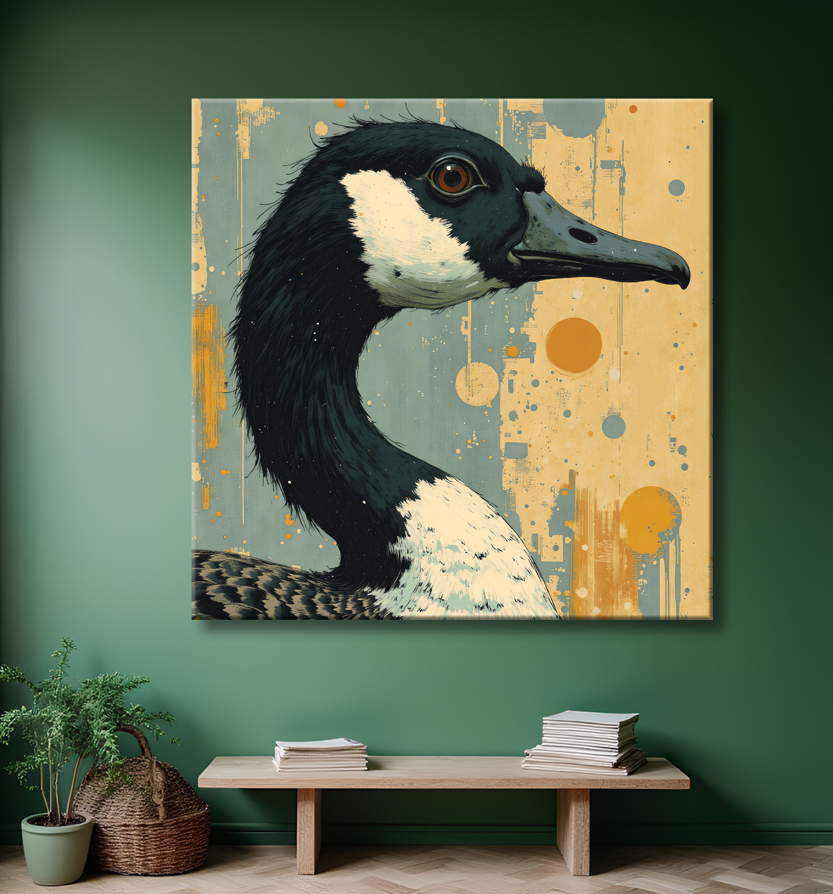 Tableau canard et oie moderne - Peinture animalière expressive avec decor