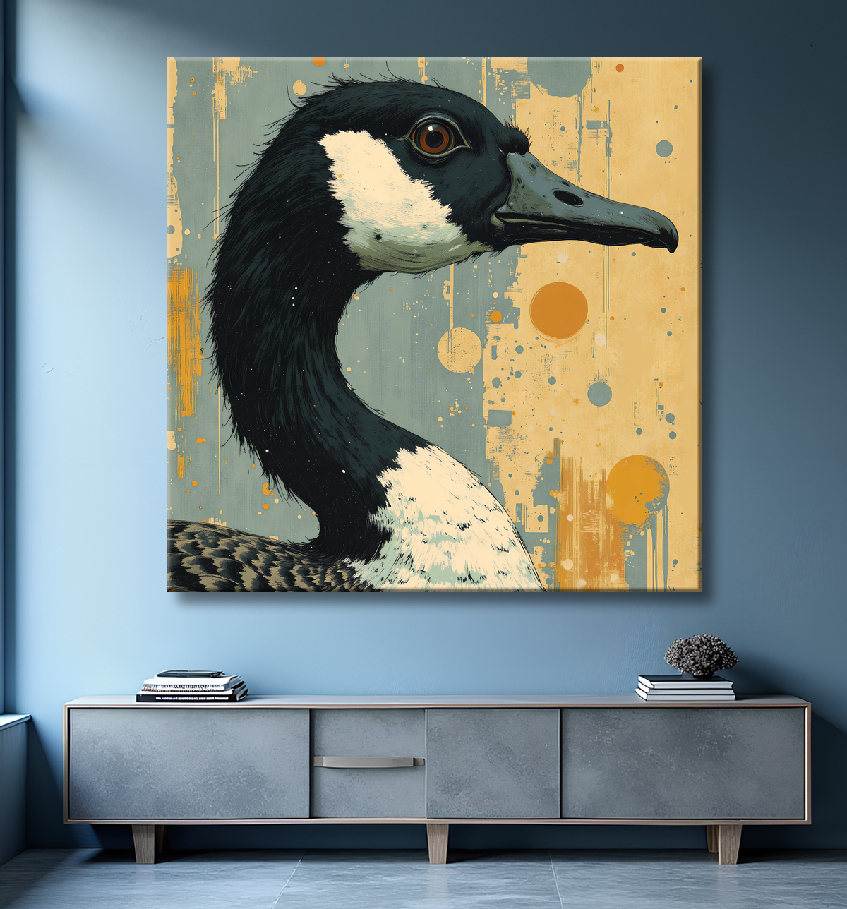 Tableau canard et oie moderne - Peinture animalière expressive avec decor