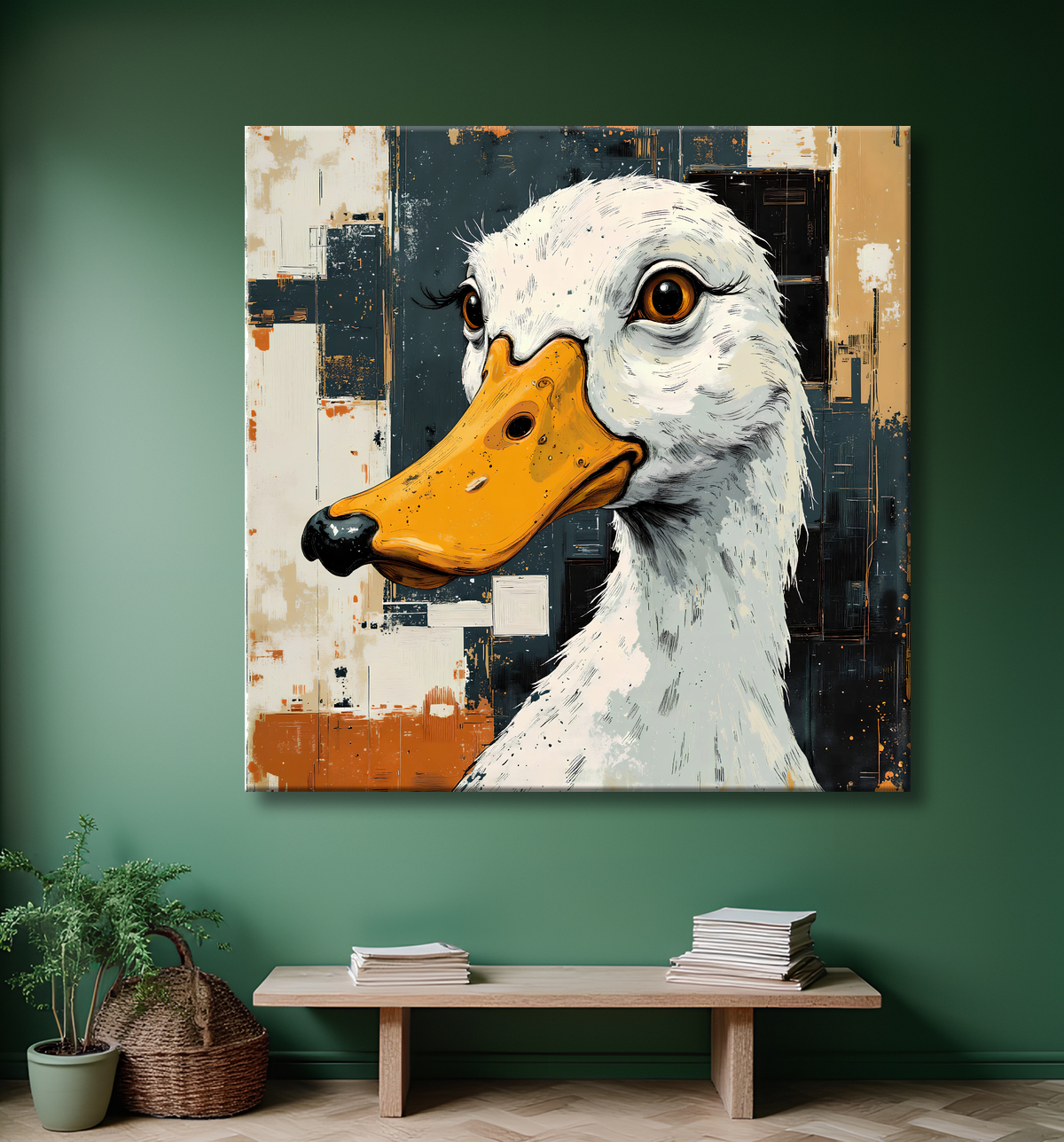 Tableau canard et oie moderne - Peinture animalière expressive avec decor