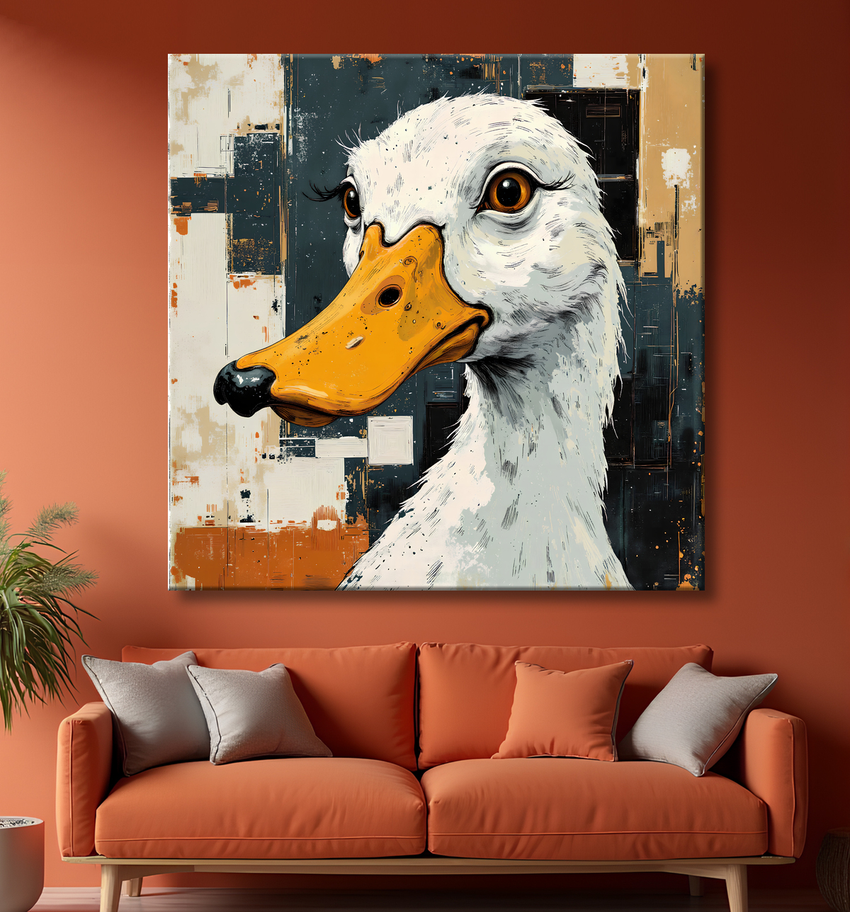 Tableau canard et oie moderne - Peinture animalière expressive avec decor