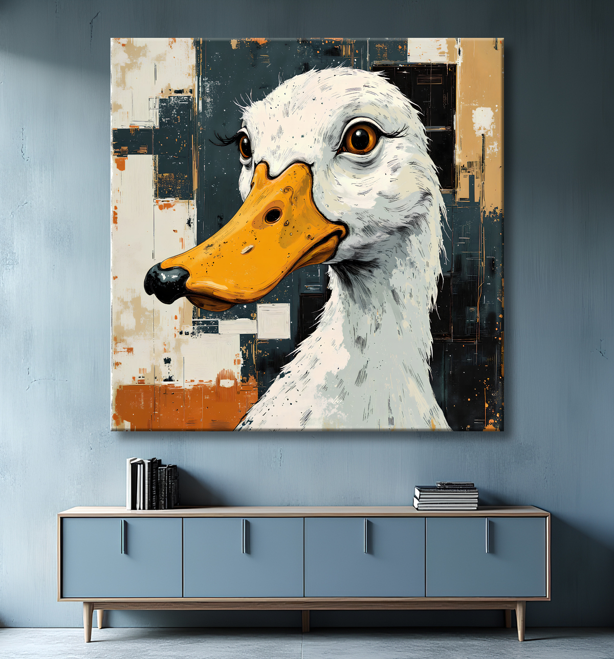 Tableau canard et oie moderne - Peinture animalière expressive avec decor