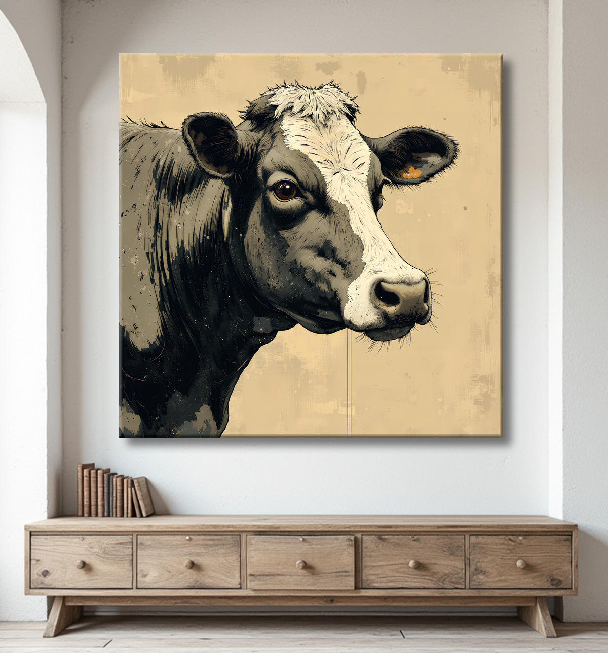 Tableau vache | Peinture moderne expressive vache avec decor
