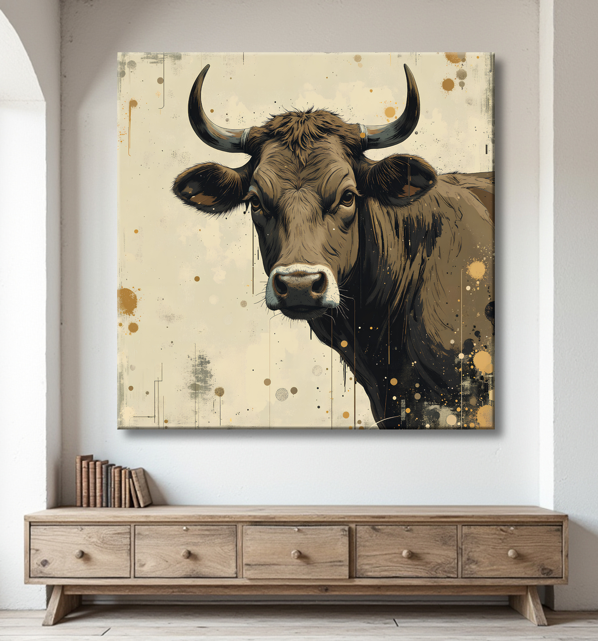 Tableau vache | Peinture moderne expressive vache avec decor