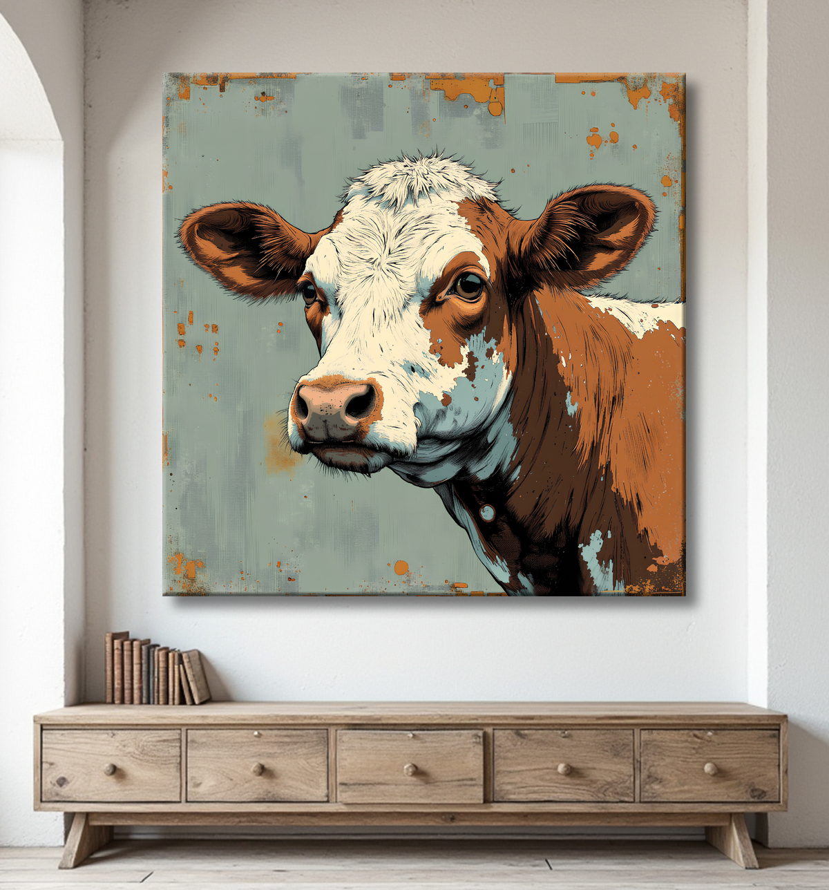 Tableau vache | Peinture moderne expressive vache avec decor