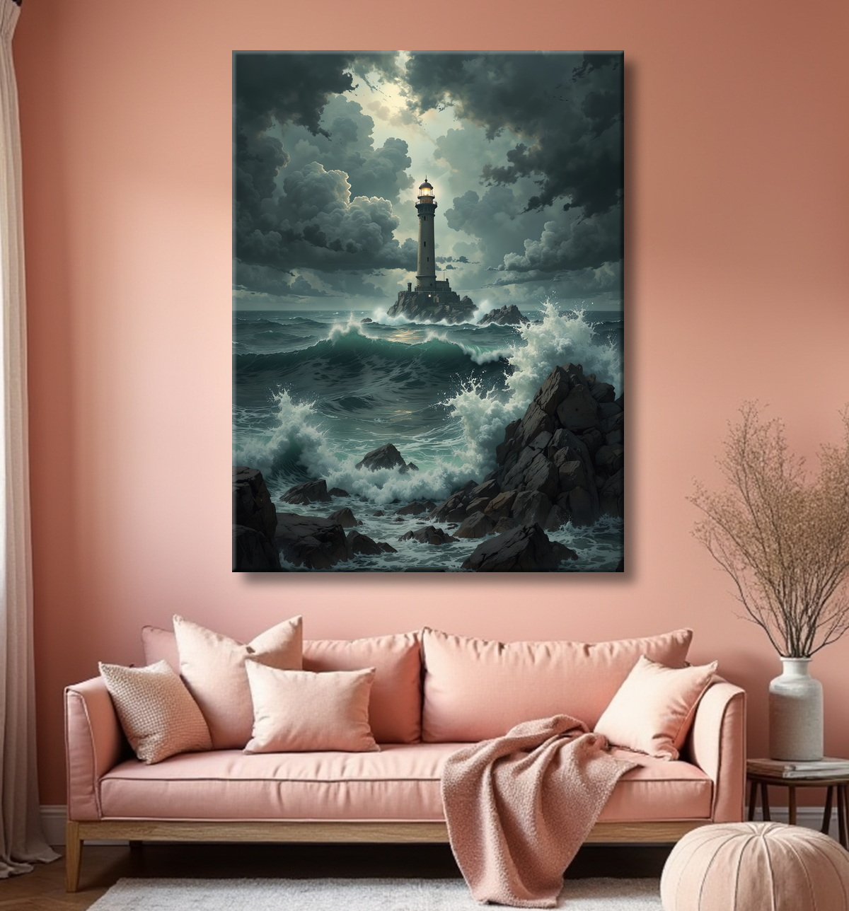 Tableau phare en tempête : illustration fantastique et impressionnante avec decor