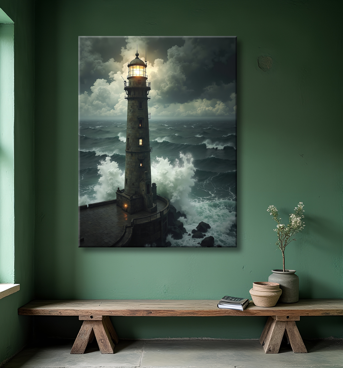Tableau phare en tempête : illustration fantastique et impressionnante avec decor