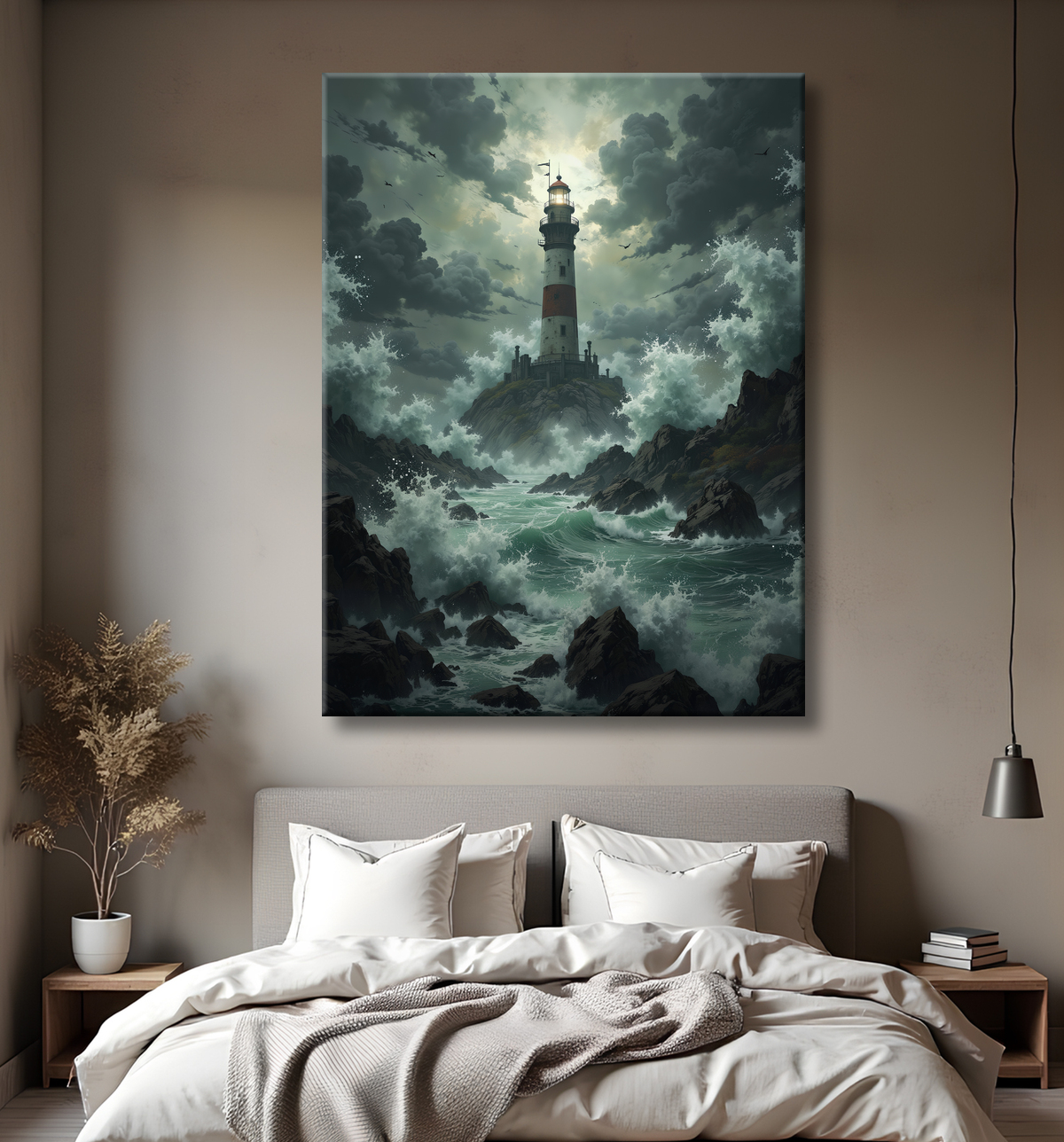 Tableau phare en tempête : illustration fantastique et impressionnante avec decor