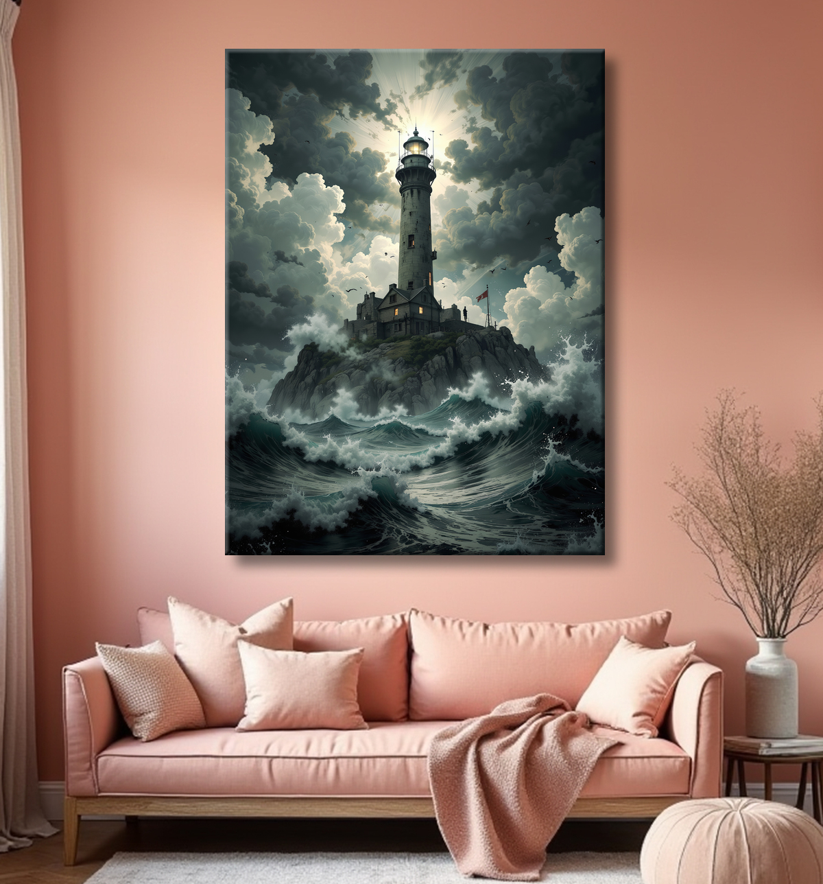 Tableau phare en tempête : illustration fantastique et impressionnante avec decor