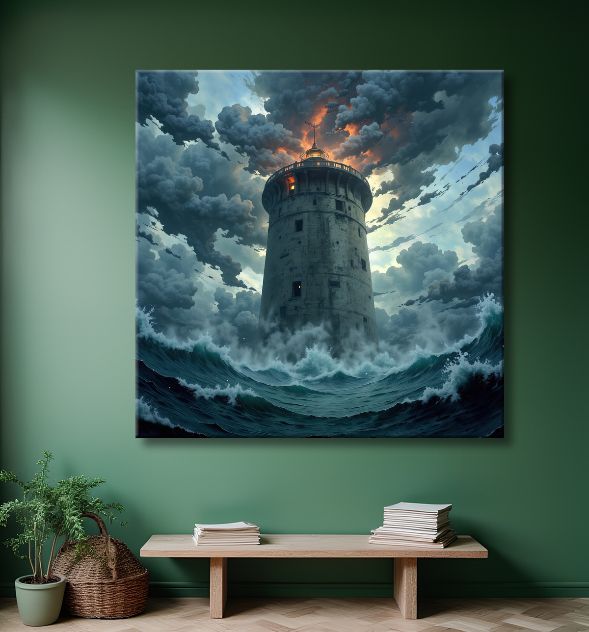 Tableau phare en tempête : illustration fantastique et impressionnante avec decor