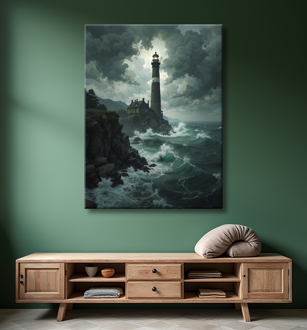 Tableau phare en tempête : illustration fantastique et impressionnante avec decor