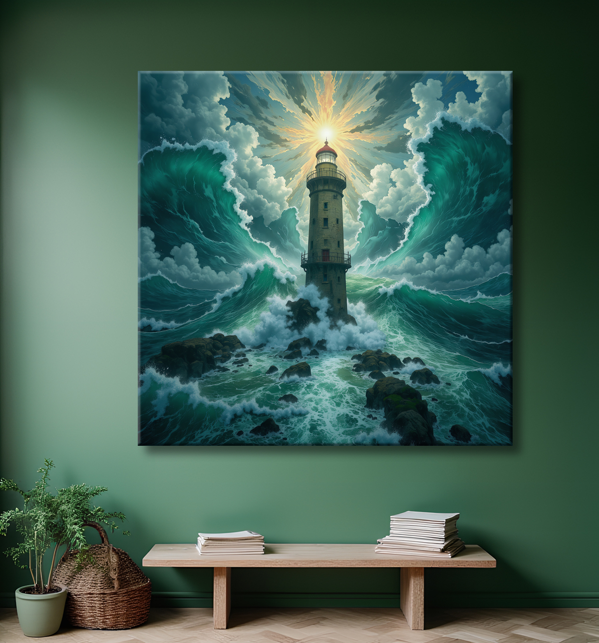 Tableau phare en tempête : illustration fantastique et impressionnante avec decor