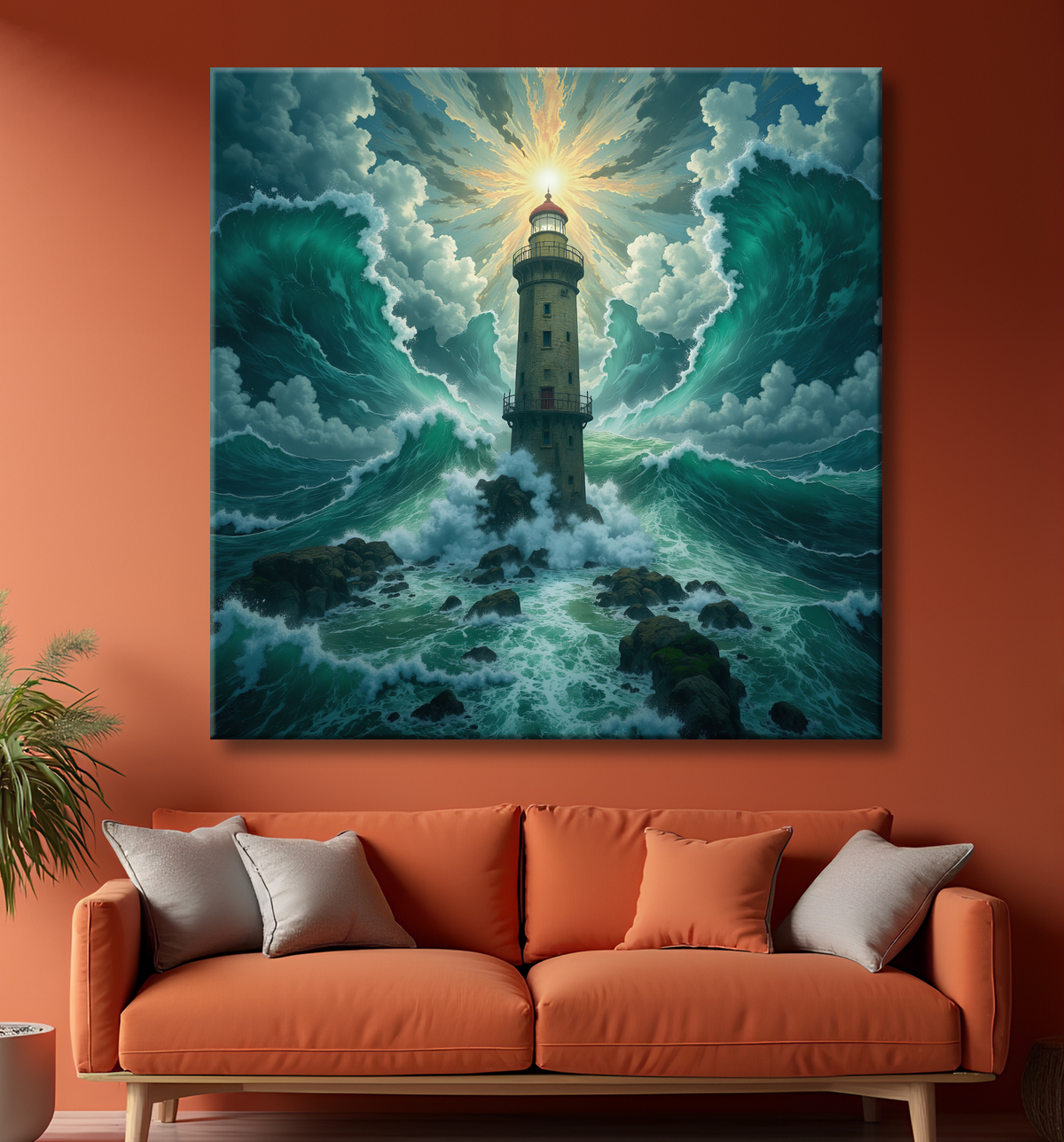Tableau phare en tempête : illustration fantastique et impressionnante avec decor