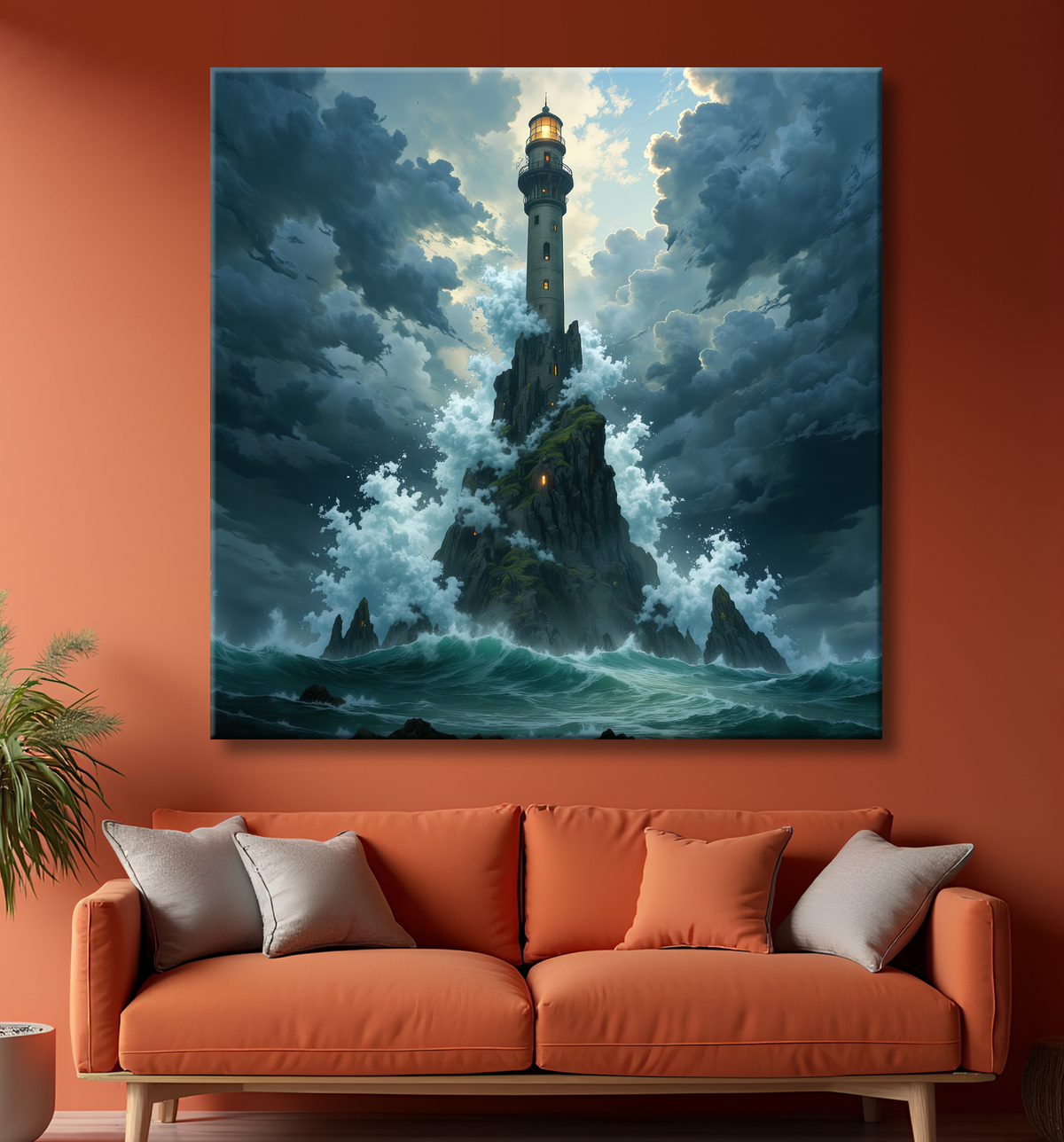Tableau phare en tempête : illustration fantastique et impressionnante avec decor
