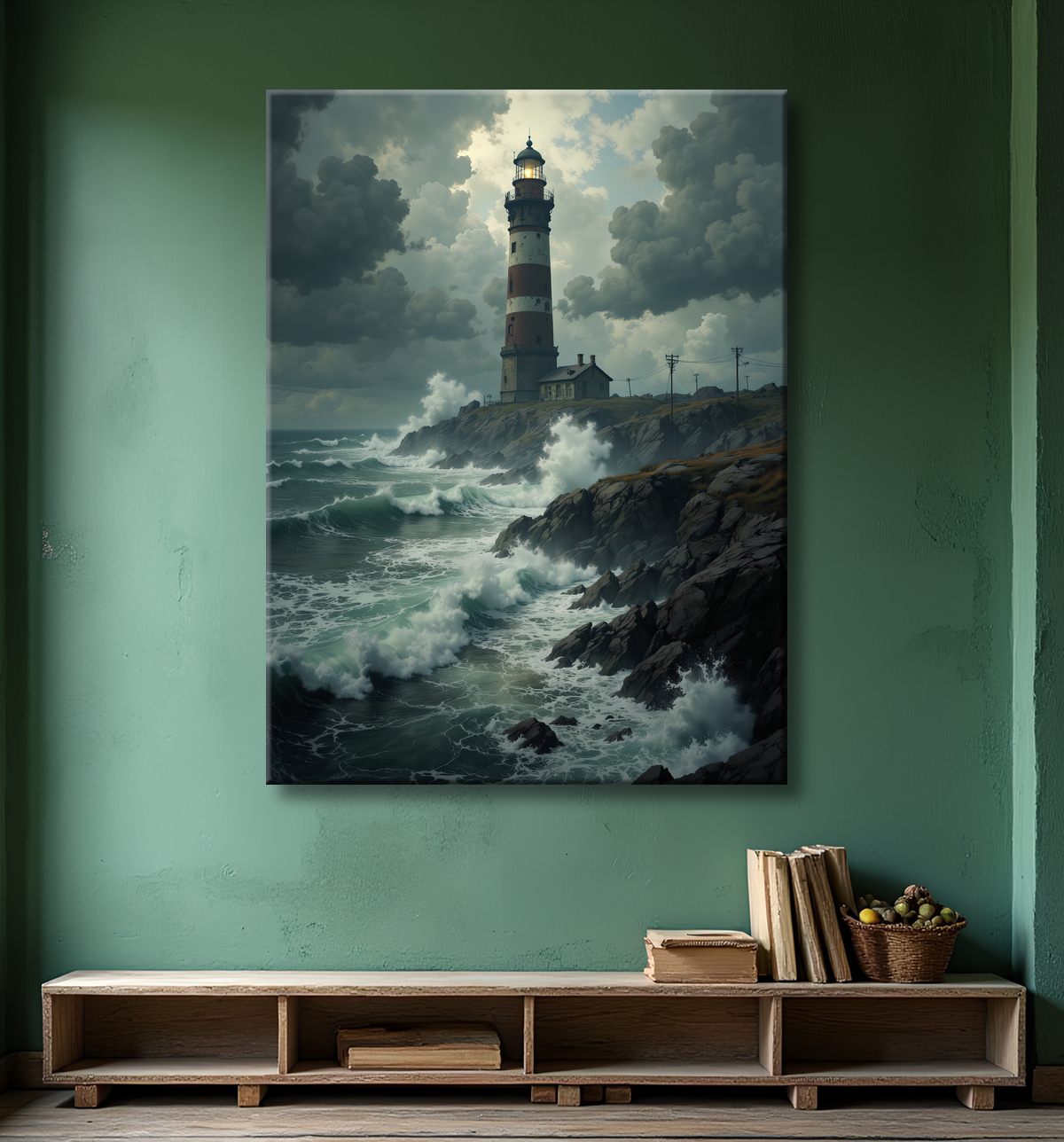 Tableau phare en tempête : illustration fantastique et impressionnante avec decor