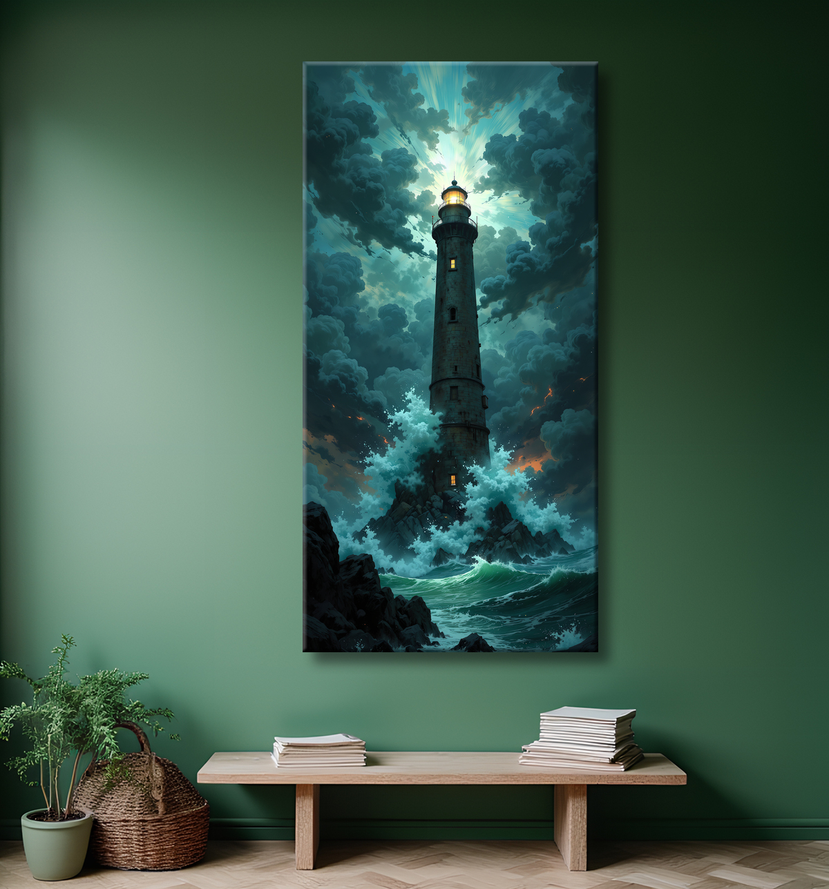 Tableau phare en tempête : illustration fantastique et impressionnante avec decor