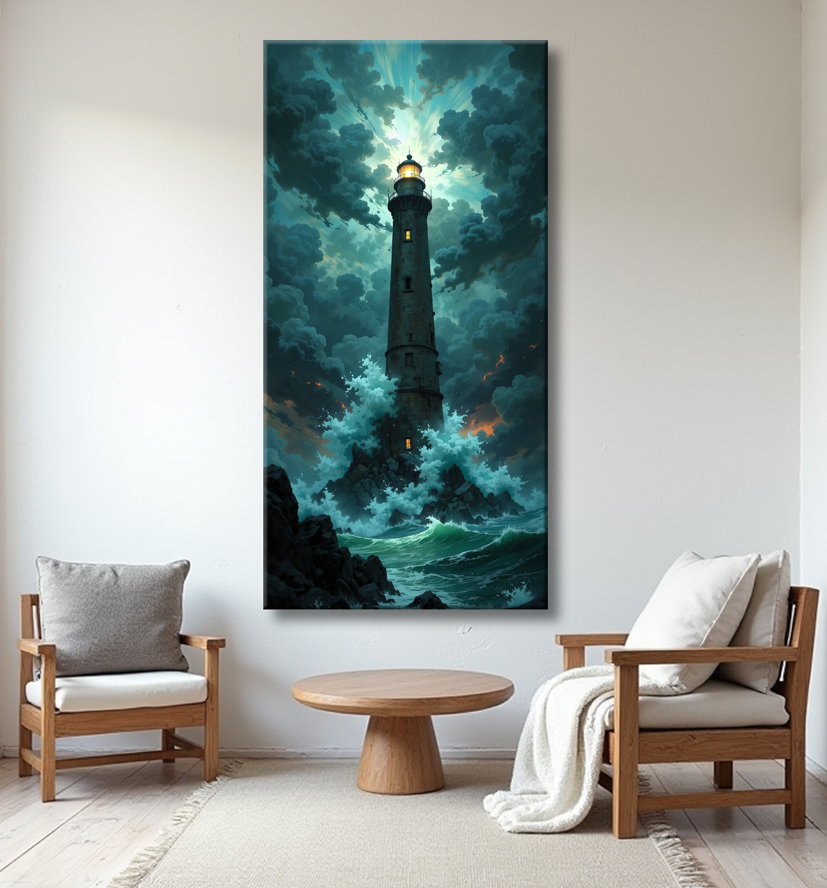 Tableau phare en tempête : illustration fantastique et impressionnante avec decor