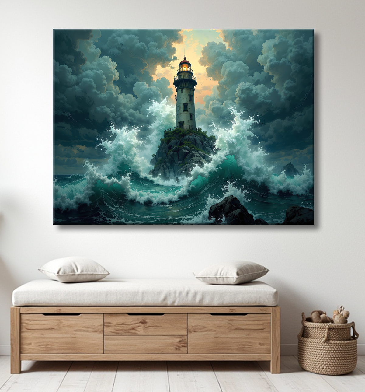Tableau phare en tempête : illustration fantastique et impressionnante avec decor