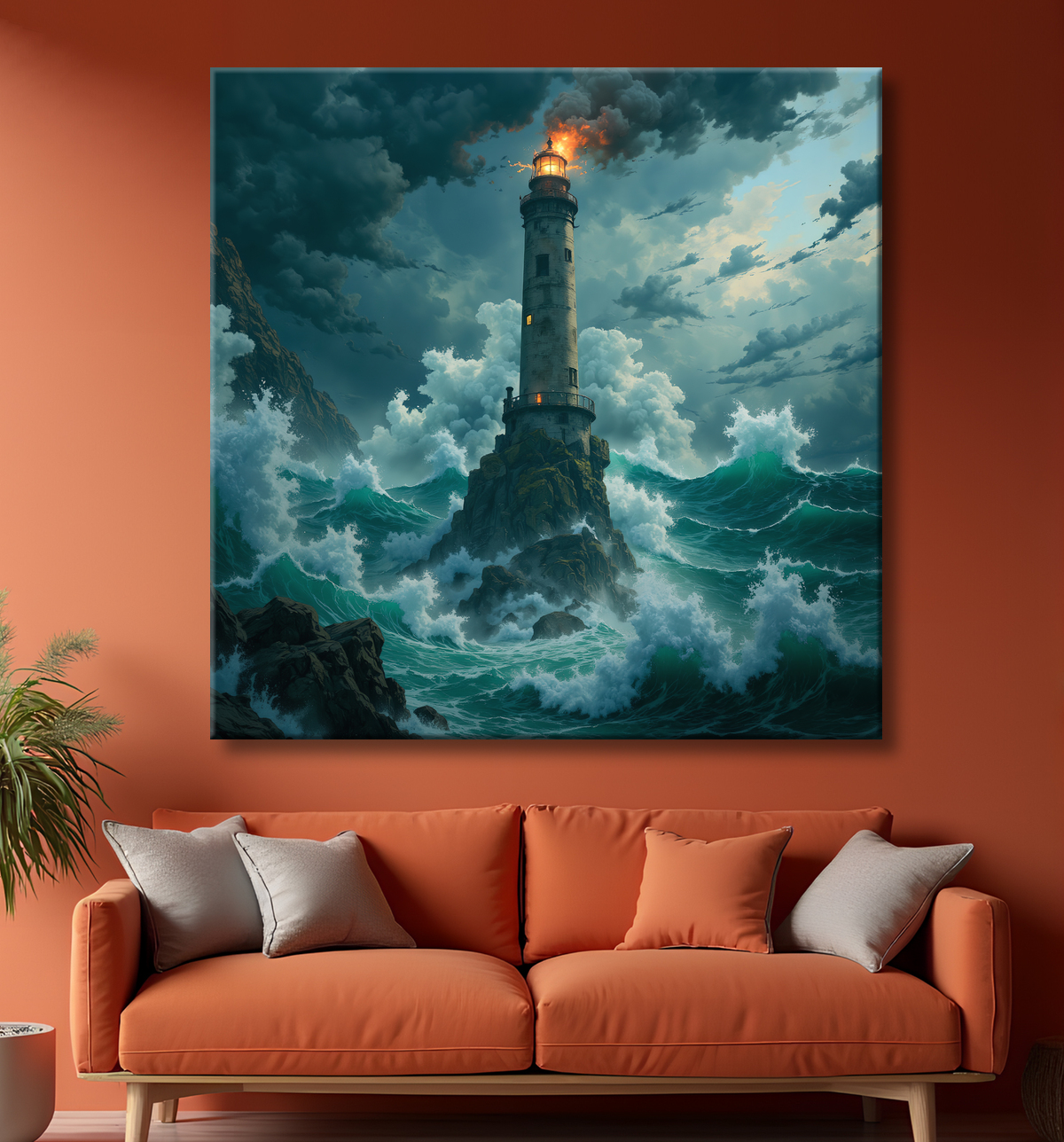 Tableau phare en tempête : illustration fantastique et impressionnante avec decor