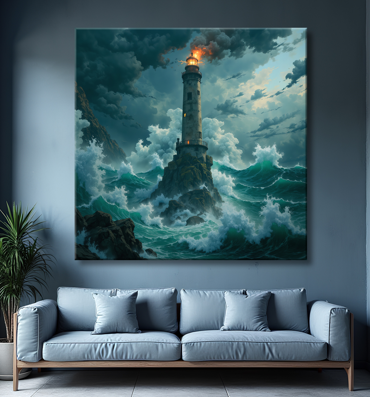 Tableau phare en tempête : illustration fantastique et impressionnante avec decor